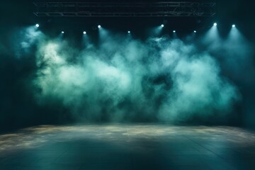 dramatic bright stage with smoke and spotlights backdrop