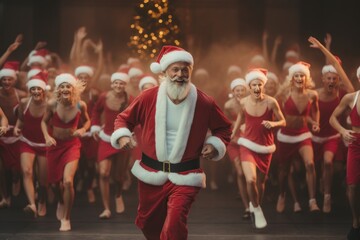 santa claus running with people