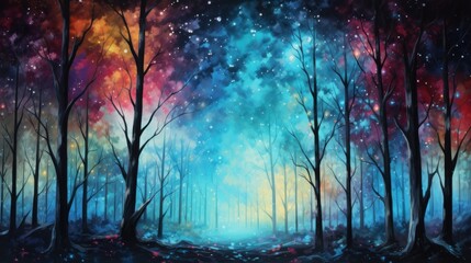 magic night forest illustration background