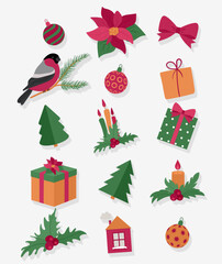 Set of vector isolated Christmas elements. Hand drawn elements. Doodle, flat style