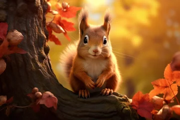 Fotobehang cute squirrel in autumn © 7oanna