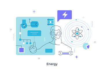 Thin line character scene. Vector Illustration