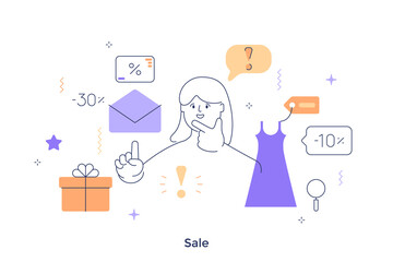 Thin line character scene. Vector Illustration