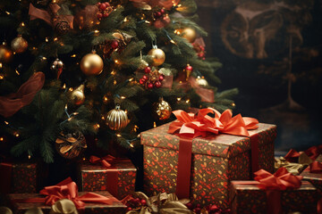 Fototapeta na wymiar Gift boxes for christmas day during xmas holiday season.