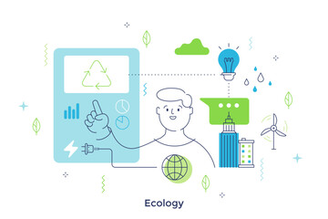 Thin line character scene. Vector Illustration