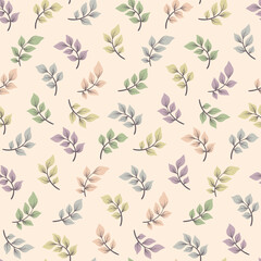 Seamless floral pattern, abstract natural print with delicate leaves in watercolor colors. Pastel botanical design, ornament with falling hand drawn foliage on a light background. Vector illustration.