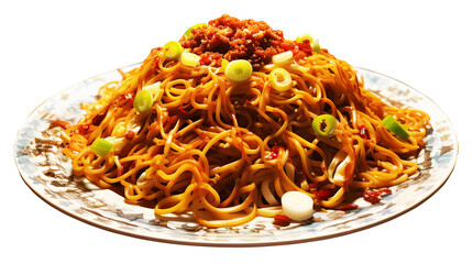 Classic Chinese stir fried noodles with vegetables close-up, a plate Asian stir fry noodles recipe