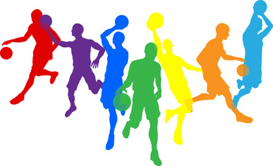 Silhouette basketball player set. Active sports people healthy players fitness silhouettes concept.