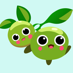 Cute green olive, smiling olive cartoon. Vector.