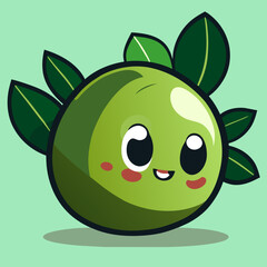 Cute green olive, smiling olive cartoon. Vector.