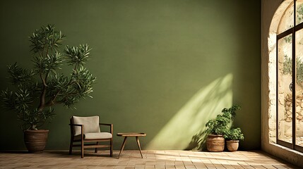 minimal rustic interior with green wall