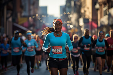 Black Woman Runs During a Fun Run