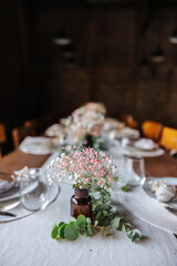 Beautiful table decoration at barn wedding