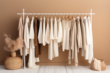 Minimal trendy capsule wardrobe in natural colors for cold weather. Autumn and winter fashion