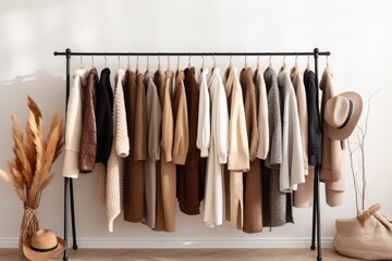 Minimal trendy capsule wardrobe in natural colors for cold weather. Autumn and winter fashion