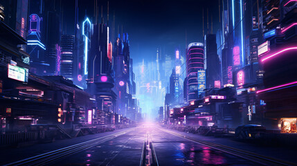 Fototapeta na wymiar Futuristic cyberpunk street neon city