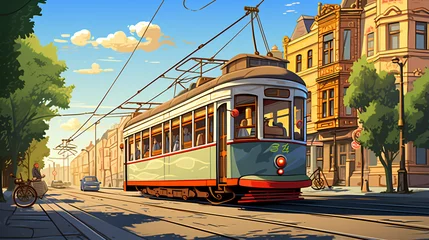Gordijnen Old tram cartoon © Hareem
