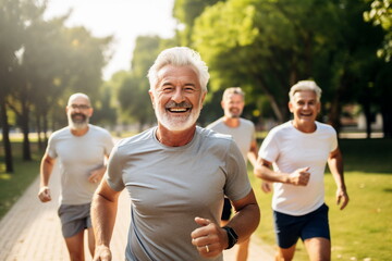 group of old man running in a park