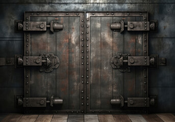 Old ancient wooden gate with locks and bolts