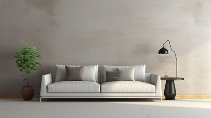 Perspective of modern living room with white sofa