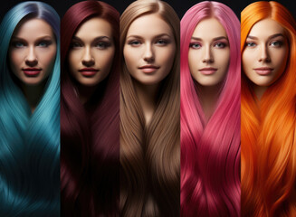 Girls with different hair colors, concept of choosing hair dye