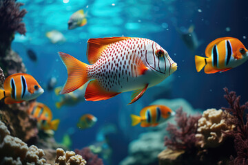 Obraz na płótnie Canvas Tropical sea underwater colored fishes in coral reef. Seascape, ocean landscape