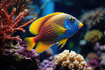 Tropical sea underwater colored fishes in coral reef. Seascape, ocean landscape