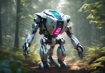 Robot Soldier in Battle, 
Cybernetic Soldier in Combat, 
Robotic War Machine, 
Android Trooper in Uniform