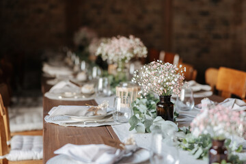 Beautiful table decoration at barn wedding