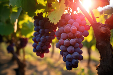 Fototapeta premium Clusters of ripe juicy grapes in the vineyard