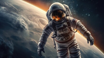 Astronaut in a spacesuit in space - obrazy, fototapety, plakaty