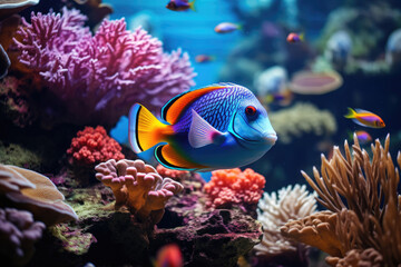 Naklejka na ściany i meble Tropical colored fish and coral reefs in the underwater world