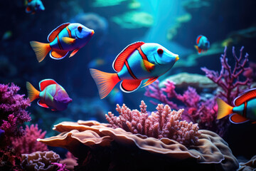 Tropical colored fish and coral reefs in the underwater world
