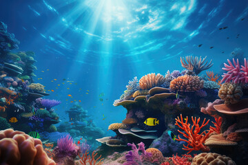 Tropical colorful fish in the ocean, underwater background