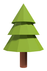 Fototapeta premium Pine tree 3d render icon. Winter pine tree in a low poly style. Cartoon forest plant. 3D rendering