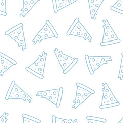 Pizza outline icon on white background food background seamless pattern for print, decoration, wallpaper