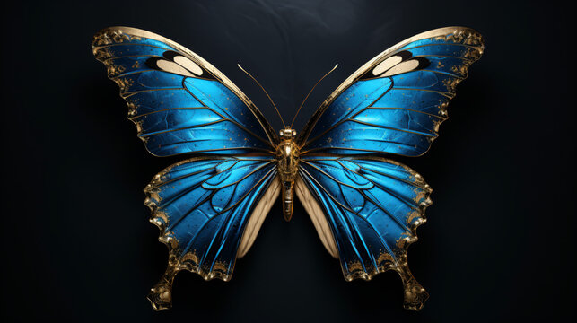 Gold blue painted butterfly