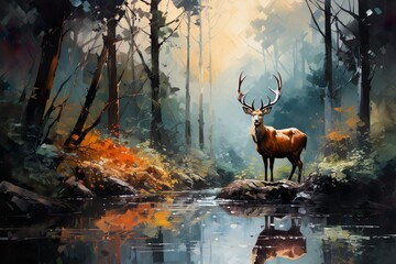 Oil painting abstract bright reflections a stag - Powered by Adobe