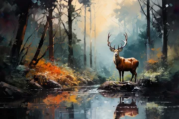 Fotobehang Toilet Oil painting abstract bright reflections a stag