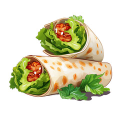 Caesar Wrap Watercolor Illustration on Transparent Background