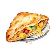 Calzone Watercolor Illustration - Traditional Italian Cuisine, Isolated on Transparent Background