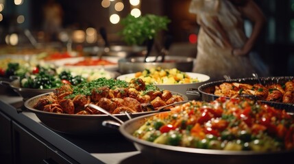 Catering buffet food indoor in restaurant - obrazy, fototapety, plakaty