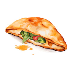 Calzone Watercolor Illustration - Traditional Italian Cuisine, Isolated on Transparent Background