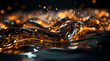 Foto op Plexiglas Golden Sparkle Swirl Wave Background © Hamsyfr