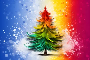 Fotobehang christmas tree rainbow colors colorful background © Olga