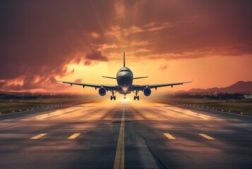 Fototapeta na wymiar airplane at the airport at sunset. Generative AI