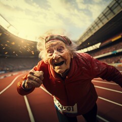 Obraz premium old woman running a marathon 