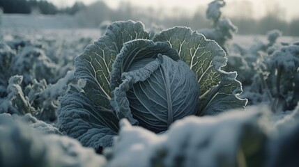 Frozen cabbage. - obrazy, fototapety, plakaty