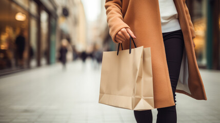 Woman with shopping bags in the street.