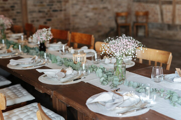 Beautiful table decoration at barn wedding